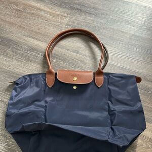 Longchamp Navy and Brown Tote Bag
